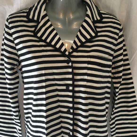 *HOST PICK* Kate Spade Pajama Top Classic Brushed Cotton Black White Stripe XS - Picture 5 of 13
